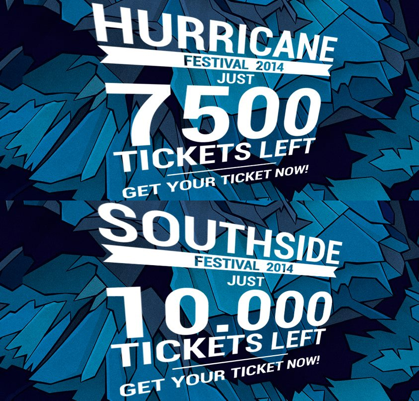 Hurricane und Southside Festival 2014: Die Tickets werden knapp!