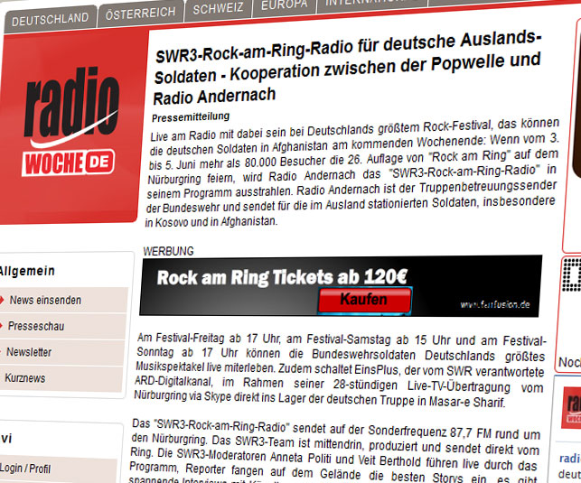 Rock am Ring im Radio für deutsche Soldaten in Afganistan