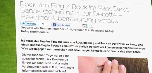 Laut den Festivalisten Rock am Ring 2012 u. a. ohne die Red Hot Chili Peppers und Black Sabbath!