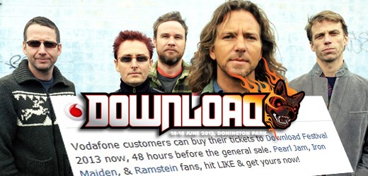 Vodafone: Pearl Jam dritter Headliner beim Download Festival 2013